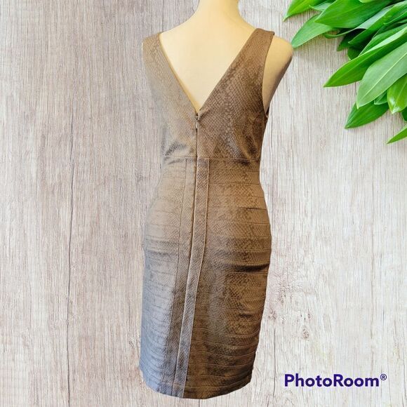 Express Snakeskin Print Bodycon Dress V Neck Sheen Size Small - Picture 2 of 7